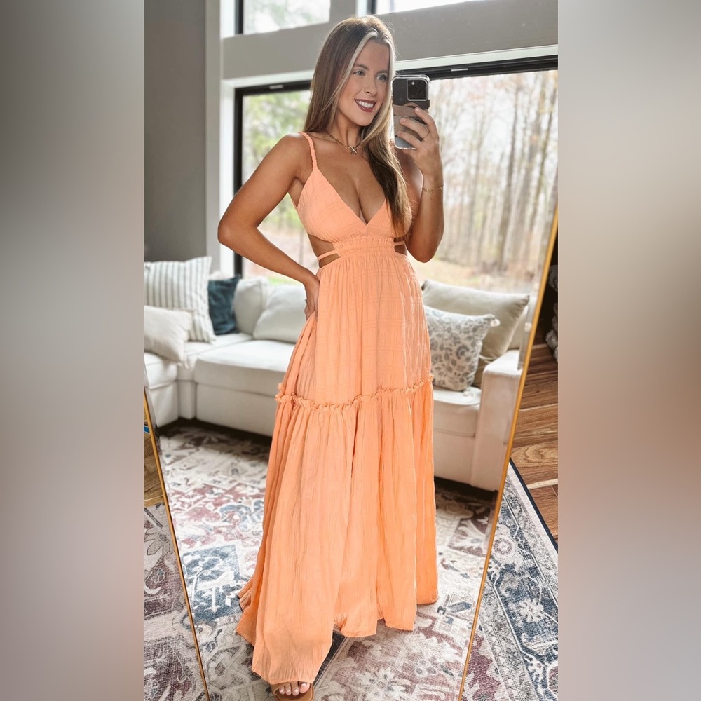 Peach Maxi Summer Open Back Dress MEDIUM
